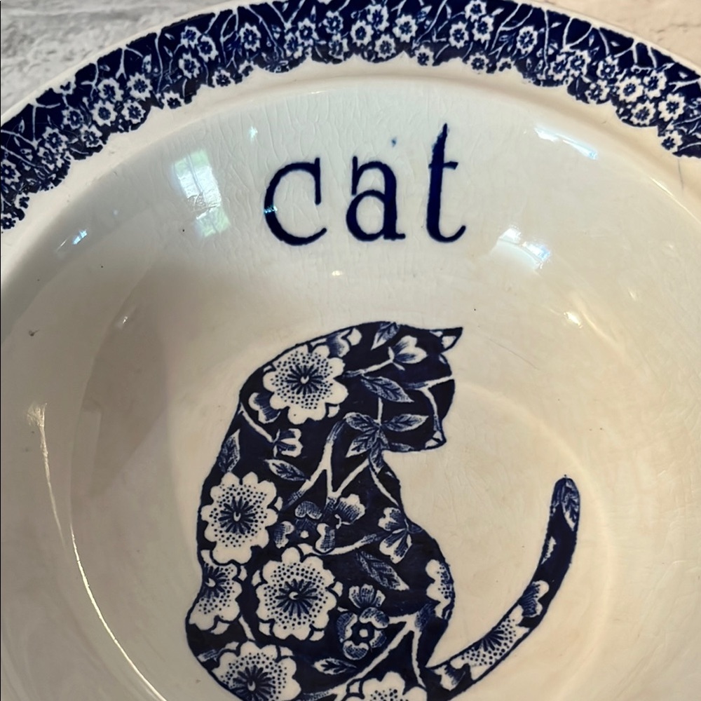 Norma Sherman Calico Cat dish Blue and White Cat Bowl England vintage - Picture 3 of 6